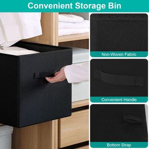 2 Sets of Black Foldable Cube <b>Basket</b> Shelves Non-Woven Fabric <b>Storage</b> Bin Handle <b>for</b> Closet Living Room Bedroom Organization - Product Image 2