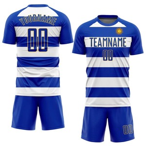 Maillot de football personnalisé en sublimation blanc et or royal avec drapeau uruguayen, respirant, uniforme d'équipe, vêtements de sport en gros - Product Image 2