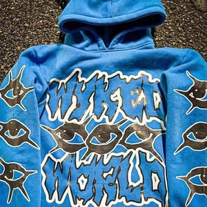 Sudadera con Capucha Azul para Hombre, Corte Holgado, Estilo Urbano, Forro Polar, Logotipo Estampado en la Espalda, Manga Regular, Ropa de Otoño - Product Image 2