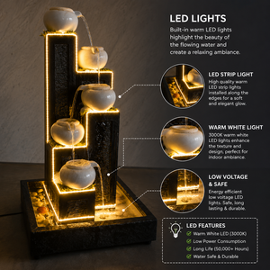 น้ำพุ LED ในร่มสำหรับบ้าน สำนักงาน โรงแรม ล็อบบี้ งานแต่งงาน ตกแต่งสไตล์โมเดิร์น น้ำพุหินแกรนิตสีดำ น้ำตกหินอ่อน - Product Image 3