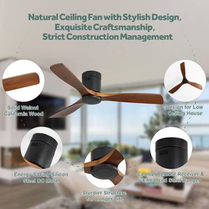 Ventilatore da soffitto da 52 pollici in legno intagliato con 3 motori DC reversibili, telecomando, prestazioni silenziose, design a basso profilo, senza luce - Product Image 6