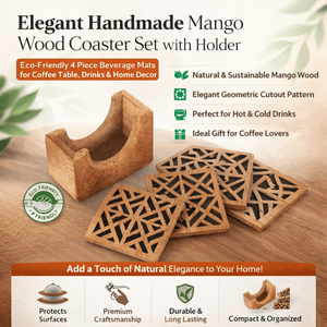 Elegante Juego de Posavasos de Madera de Mango Hechos a Mano con Soporte |   Posavasos Ecológicos de 4 Piezas para Mesa de Centro, Bebidas y Decoración del Hogar - Product Image 5