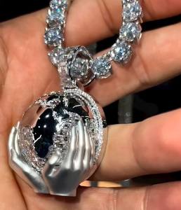 Colgante de Lujo con Forma de Globo Terráqueo, Collar con Colgante de Diamante Moissanita, Micro Pavé, Joyería Hip Hop, Plata de Ley 925 - Product Image 3