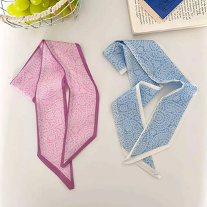 2026 New Arrival Women Geometric Floral Print Skinny Satin Scarf Girl Hair Bandana Neck Scarf Bag Handle <b>Decor</b> for Spring <b>Summer</b> - Product Image 4