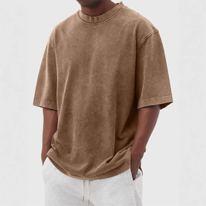 T-shirt Homme Oversize 2026 de Haute Qualité, Couleur Unie, Manches Courtes, Col Rond, en Jersey de Coton, Coupe Décontractée, Respirant, Style Teint Uni - Product Image 4