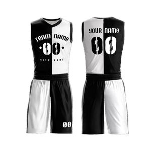 Ensemble de maillots de basket-ball personnalisés noir et blanc, col en V, sans manches, en mesh sublimé, unisexe, vêtements de sport pour adultes - Product Image 3