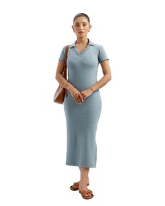 2025เดรสโปโลผ้าฝ้าย100% ที่มีความสบายเป็นพิเศษสำหรับผู้หญิงดีไซน์เรียบง่ายคอซี่โครงแขนครึ่งคอปกเข้ารูปสำหรับฤดูหนาว - Product Image 4