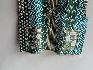<b>Quilted</b> Cotton Vest With Patchwork <b>Pattern</b> And Floral Pockets V Neck Belt Closure Women's Autumn <b>Jacket</b> GIFT FOR HER - Product Image 5