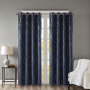 Jacquard damasco lavorato a maglia Total Blackout con occhiello pannello per tenda - Product Image 1