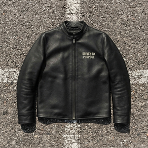 2026 Winter Genuine Leather <b>Biker</b> <b>Jacket</b> Men Stand Collar Zipper Back Printed Leather <b>Jacket</b> Men's - Product Image 1