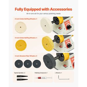 Pulidora de Banco de 1/2 HP, 0 a 8000 RPM, Máquina para Pulir Metal con 2 Ruedas de Algodón de 4 Pulgadas y 3 Accesorios de 3 Pulgadas - Product Image 4