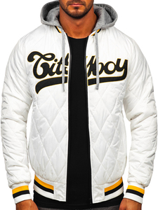 Veste matelassée blanche à capuche City Boy pour homme, hiver, décontractée, fermeture éclair, épaisse, en polyester - Product Image 2