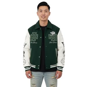 Veste de sport verte pour homme avec logo brodé et motif rose, col rabattu, coupe classique, style preppy unisexe, vêtement d'automne - Product Image 3