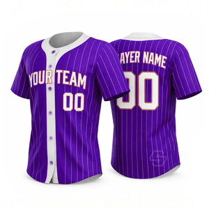Maillot de baseball rayé personnalisé à manches courtes, boutonné sur le devant, en polyester respirant, unisexe, pour adulte, coupe classique, personnalisable - Product Image 4