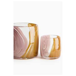 Lanterne en verre rose et jaune, porte-bougie décoratif en verre pour la décoration de la maison à bas prix - Product Image 1