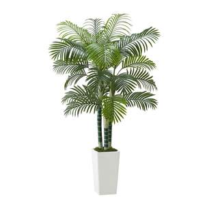 Palmera Areca Artificial de 1.8 m de Altura, Maceta Alta Blanca, Planta Artificial de Seda para Interiores/Exteriores, Decoración para el Hogar, Oficina, Sala de Estar - Product Image 1