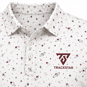 Trackstar <b>Men's</b> White <b>Burgundy</b> Celestial Planet Print <b>Polo</b> <b>Shirt</b> Short Sleeve Button Collar Golf <b>Shirt</b> Custom Logo - Product Image 5