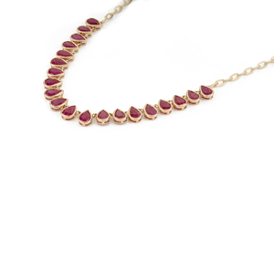Hot Sale New Arrivals 14K Yellow Gold Pear Shape Natural <b>Ruby</b> Paperclip Chain Half Tennis <b>Necklace</b> For Women Wedding Jewelry - Product Image 5
