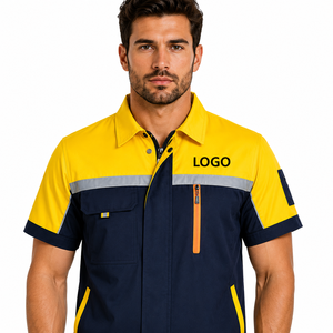 Men's Short Sleeve <b>High</b> Visibility Safety <b>Shirt</b> Reflective Tape LED Flash Colorblock Design Zipper Pockets Custom Logo ANSI - Product Image 3