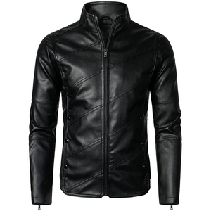 Mens Motorcycle Leather Jacket <b>Slim</b> Fit Short <b>Coat</b> Lapel PU Jackets Autumn Zipper <b>Stand</b> Windproof <b>Coat</b> Mens Clothing - Product Image 1