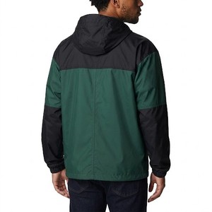 Modern Street Fit Men Dark Green <b>Black</b> Panel Hooded <b>Windbreaker</b> Jacket Full Zip Lightweight Breathable Outdoor Sports Casual - Product Image 2