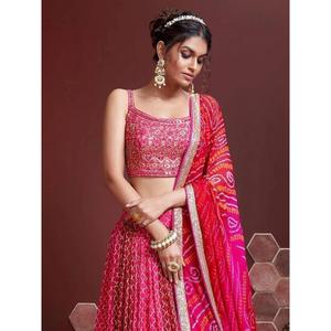 Lehenga choli ปักเลื่อมสีชมพูที่น่าทึ่งด้วยผ้าไหม Chinon - Product Image 3