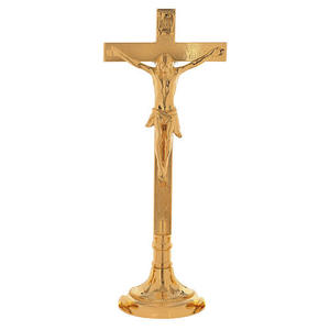 Crucifijo Moderno Creativo de Metal Chapado en Oro con Pedrería, Estatua Religiosa Católica Cristiana Ecológica para Decoración del Hogar o Iglesia - Product Image 1