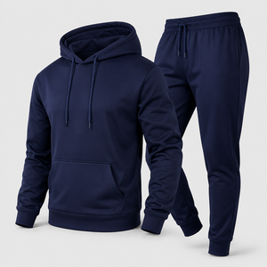 Ensemble de survêtement unisexe à capuche de couleur unie, en coton, coupe décontractée, respirant, pour l'automne - Product Image 2