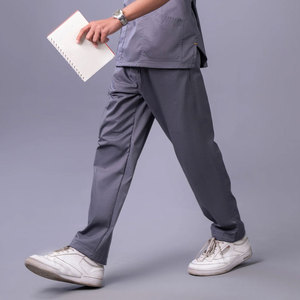 Ensemble de blouses médicales grises pour hommes, manches courtes, col en V, uniforme médical, usage hospitalier, tissu tissé en coton et polyester - Product Image 4