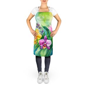 Unisex Large Multicolor Watercolor Orchids <b>Apron</b> <b>for</b> Kitchen Serving Baking Crafts Gardening <b>for</b> Adults-<b>Men</b> and Women - Product Image 2