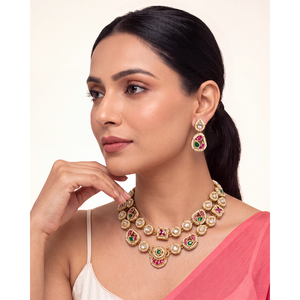 Indian Ethnic Bridal Gold Plated Beaded Necklace & Earring Set by Neha Heritage - Product Image 1