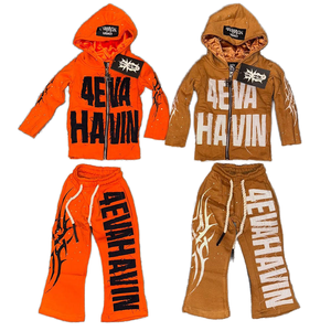 Chándal Naranja para Niños con Capucha, Manga Larga, Estampado de Letras, Corte Regular Informal, Ropa de Otoño, Bolsillos Laterales, Cierre de Cremallera - Product Image 3