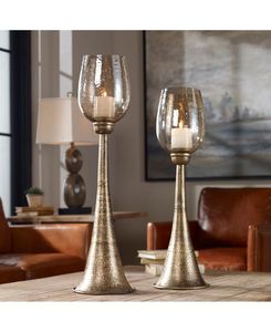 Porte-bougie en aluminium fait main personnalisé, support à bougie en métal avec cheminée en verre pour la décoration de la maison et des événements, centre de table de mariage - Product Image 1