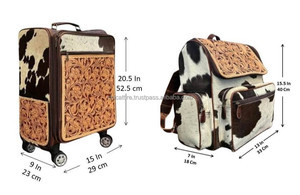La más nueva tendencia personalizable mano Tooled cuero de vaca rueda Trolley maleta y mano Tooled cuero pañal mochila Combo Sets - Product Image 2