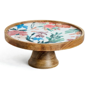 Présentoir à gâteau écologique en bois de manguier massif Design personnalisé Plateau piédestal en bois imprimé émaillé Motif de baies Gâteau d'anniversaire - Product Image 4