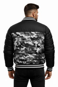 Blouson Bomber matelassé imperméable écologique noir et gris pour homme, col montant, fermeture éclair, bordure côtelée, doublure en coton – Vente en gros - Product Image 5