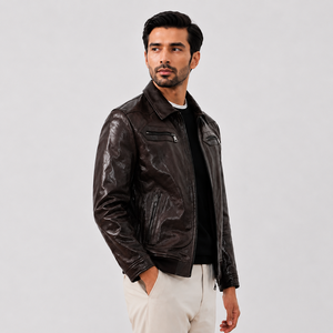 Men Genuine Leather Winter Streetwear <b>Jacket</b> <b>Zip</b>-<b>Up</b> Stand Collar Outerwear Waterproof Windproof Breathable OEM ODM Custom - Product Image 3