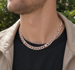 Collar de Cadena Cubana de Moissanita Bicolor con Incrustaciones de Estrellas para Hombre y Mujer - Product Image 4