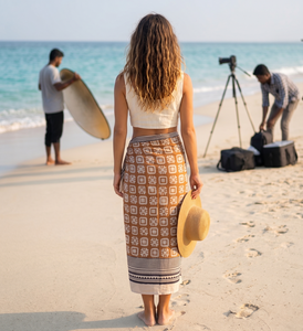 Paréo en coton indien imprimé à la main pour femme, idéal comme paréo de plage ou écharpe d'été légère - Product Image 5