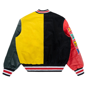 Veste universitaire pour homme, design color block avec patch brodé, col rabattable, coupe classique, style décontracté - Product Image 5