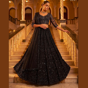Conjunto de Lehenga de Georgette con Cuentas Negras, Traje de Saree Bordado en Tela de Red, Ropa de Fiesta y Boda Estilo Bollywood para Mujer, de Royal Export - Product Image 1