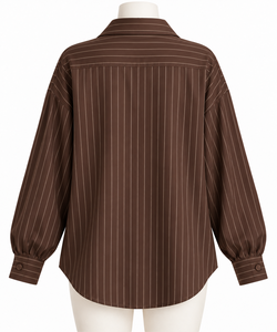 Camisa de Mujer, Color Marrón, con Botones, Manga Larga, Cuello Clásico, Estilo Vintage, 100% Seda, para Oficina, Negocios o Uso Casual - Product Image 2