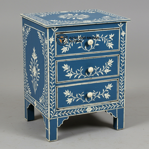 โต๊ะข้างเตียง 2 ลิ้นชัก งานแฮนด์เมด ลายดอกไม้ ตกแต่งด้วยกระดูกสีน้ำเงิน เป็นมิตรกับสิ่งแวดล้อม สำหรับตกแต่งห้องนั่งเล่นอย่างหรูหรา - Product Image 3