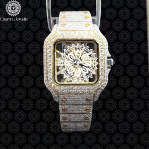 Charm Jewells Montre de luxe carrée incrustée de diamants, 40 mm, en acier inoxydable, analogique, à quartz, fermoir pliant, unisexe - Product Image 1