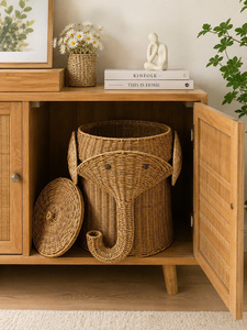 Natural Rattan Eco-Friendly Multifunction Folding <b>Elephant</b>-Shaped Drink/Food Storage Basket Unique Water Hyacinth Design Sweeten - Product Image 1