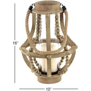 Wholesale Supply Beige Reclaimed Wood Beaded <b>Lantern</b> <b>Candle</b> Holder for Home and Hotel Decoration Fancy <b>Candle</b> Holder - Product Image 3
