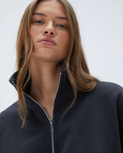 Sweat-shirt surdimensionné à fermeture éclair pour femme, en molleton de coton, à épaules tombantes, col montant, de haute qualité - Product Image 3