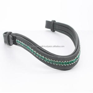 Productos ecuestres para carreras de caballos: Diadema de cuero acolchada decorativa con cristales y pedrería hecha a mano para caballos de tamaño cob completo. - Product Image 6