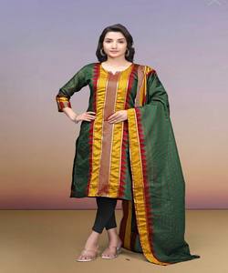 Conjunto de Dupatta y Top de Algodón Kanchi con Bordado Jacquard, Ropa Casual, Precio al por Mayor, Prenda Étnica Verde - Product Image 1