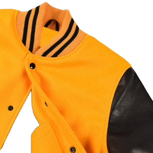 yellow color Latest <b>Maximize</b> Wear Varsity Jacket 100% Original Cowhide Leather Sleeves Woolen Fashion Long Wear for Men - Product Image 3